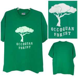 Vintage Occoquan Forest Sz XL Single Stitch Green Graphic Tee T Shirt Hanes USA